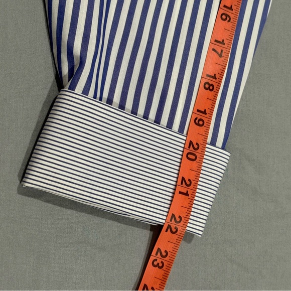 Chico's blue and White Striped Non-Iron Button Down Shirt Size 2 - Picture 10 of 12